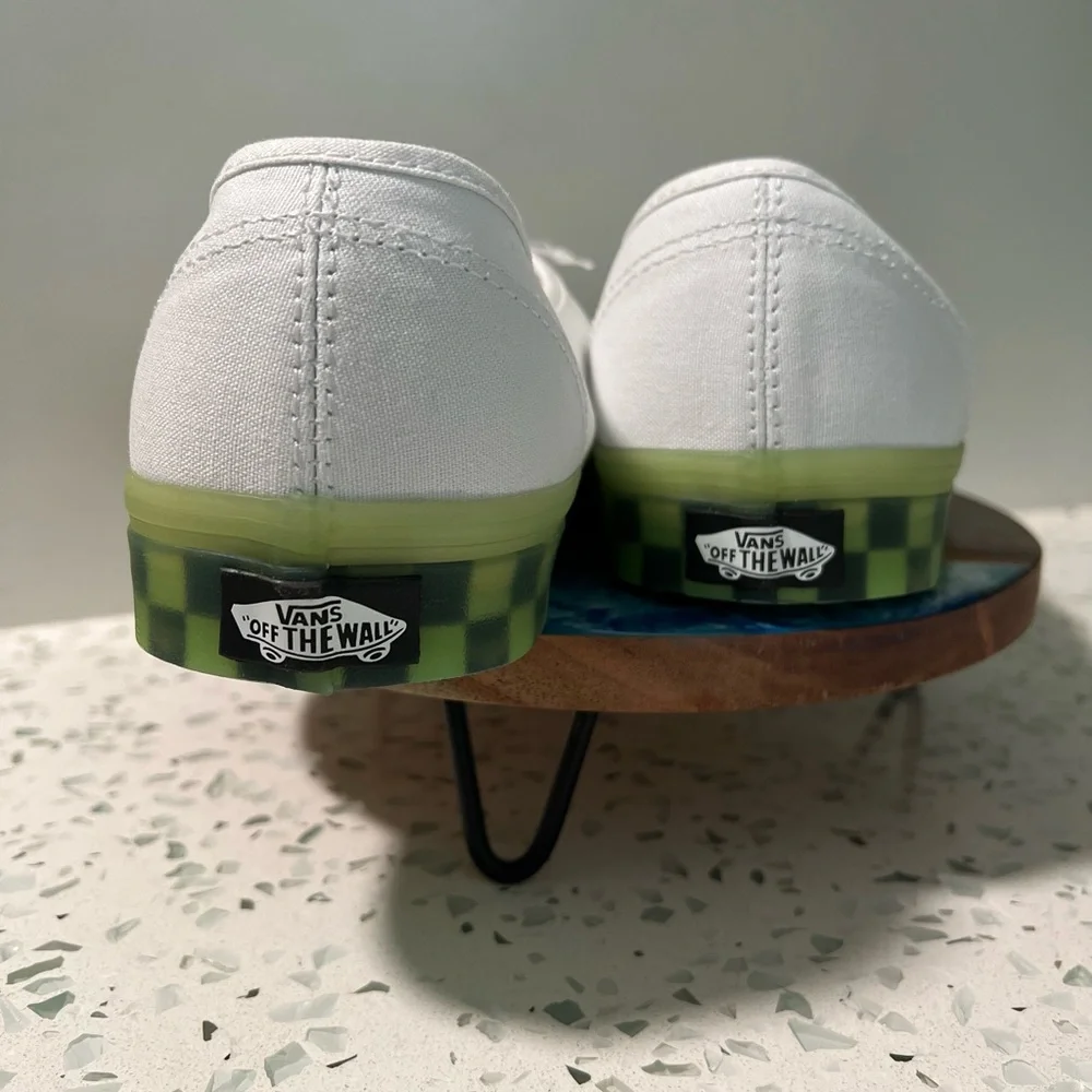 Vans White Canvas Sneakers with Green Checkerboard Sole